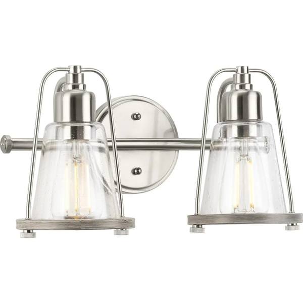 2 Light 120 volt Brushed Nickel Vanity Clear Seeded Glass Light Fixture