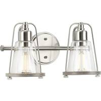 View 2 Light 120 volt Brushed Nickel Vanity Clear Seeded Glass Light Fixture