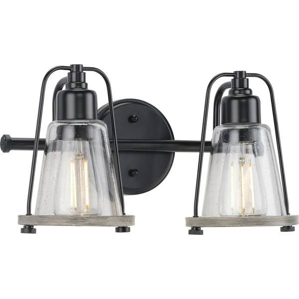 2 Light 120 volt Matte Black Vanity Clear Seeded Glass Light Fixture
