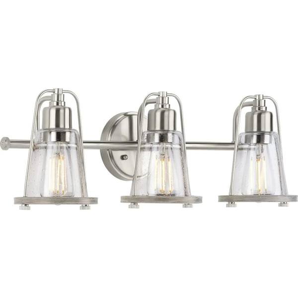 3 Light 120 volt Brushed Nickel Vanity Clear Seeded Glass Light Fixture