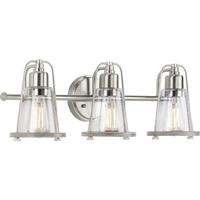 View 3 Light 120 volt Brushed Nickel Vanity Clear Seeded Glass Light Fixture