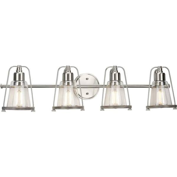 4 Light 120 volt Brushed Nickel Vanity Clear Seeded Glass Light Fixture