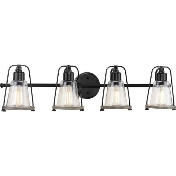 4 Light 120 volt Matte Black Vanity Clear Seeded Glass Light Fixture