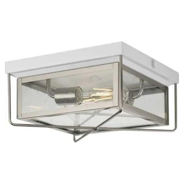 2 Light Stainless Steel with Clear Seeded Glass Light Fixture