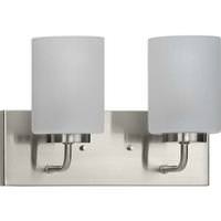 View 2 Light 120 volt Brushed Nickel Vanity Etched Glass Light Fixture