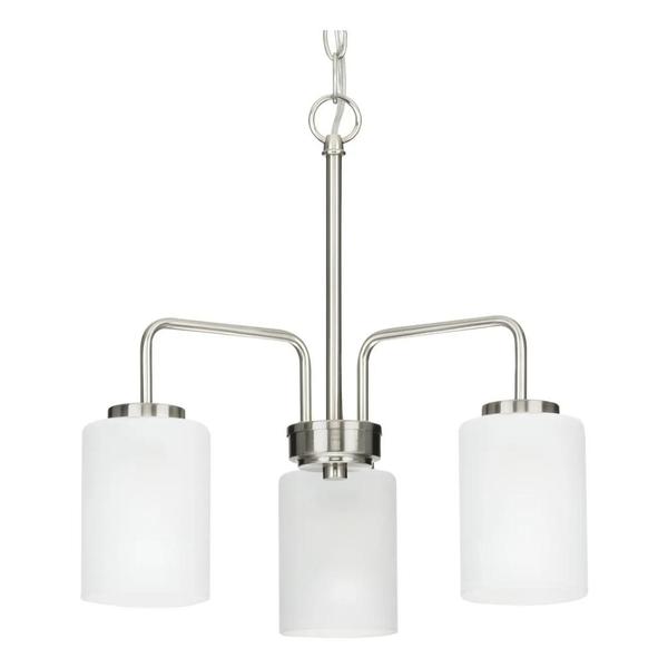 3 Light Brushed Nickel Etched Glass Shade Chandelier Light Fixture
