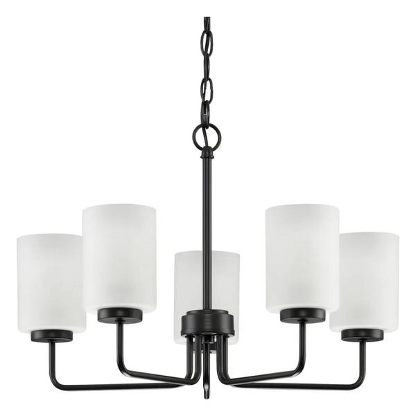5 Light Matte Black Etched Glass Shade Chandelier Light Fixture