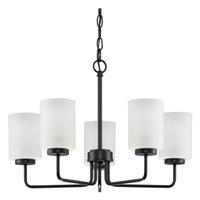 Progress Lighting 5 Light Matte Black Etched Glass Shade Chandelier Light Fixture