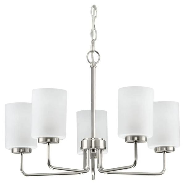 5 Light Brushed Nickel Etched Glass Shade Chandelier Light Fixture