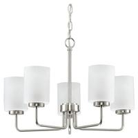 Progress Lighting 5 Light Brushed Nickel Etched Glass Shade Chandelier Light Fixture