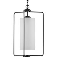 Progress Lighting 1 Light Matte Black Etched Glass Shade Pendant Light Fixture