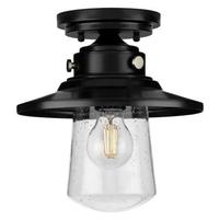 Progress Lighting 1 Light Matte Black Clear Seeded Glass Outdoor Semi Flush Light Fixture