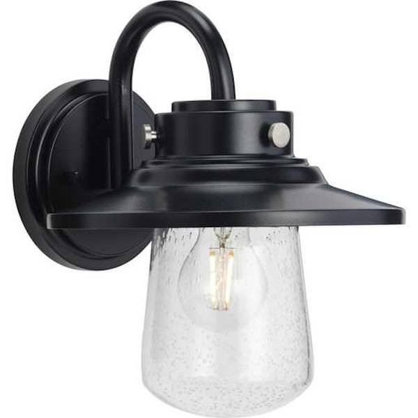 1 Light Black with Clear Seeded Glass Outdoor Medium Wall Light Fixture