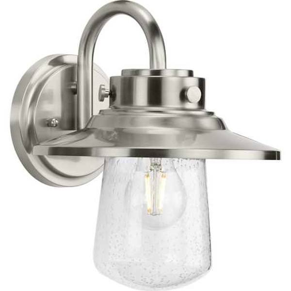 1 Light Stainless Steel with Clear Seeded Glass Outdoor Medium Wall Light Fixture