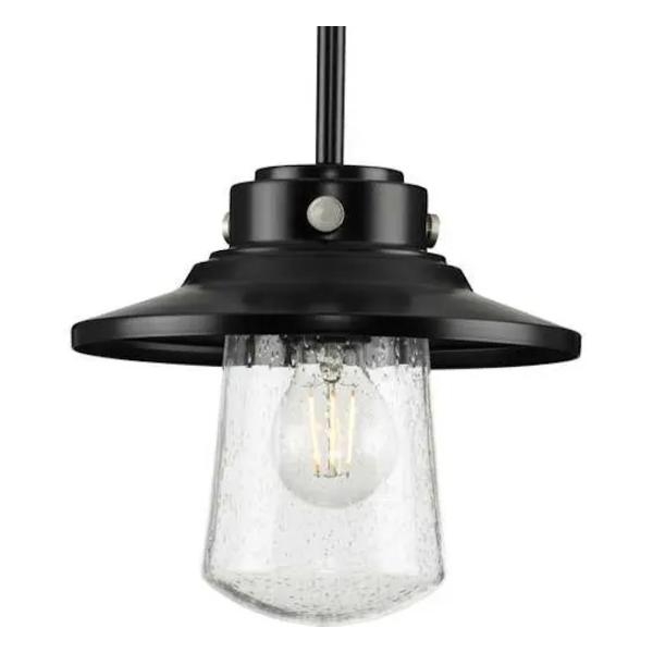 1 Light Matte Black Clear Seeded Glass Outdoor Hanging Light Fixture