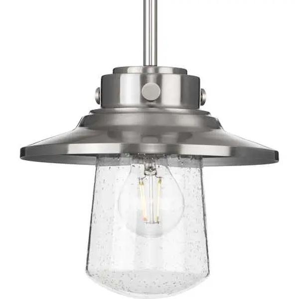 1 Light Stainless Steel Clear Seeded Glass Outdoor Hanging Light Fixture