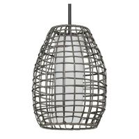 Progress Lighting 1 Light Matte Black Etched Glass Dark Gray Rattan Accents Outdoor Pendant Light Fixture
