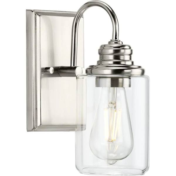 1 Light 120 volt Vintage Brass Vanity Clear Glass Light Fixture