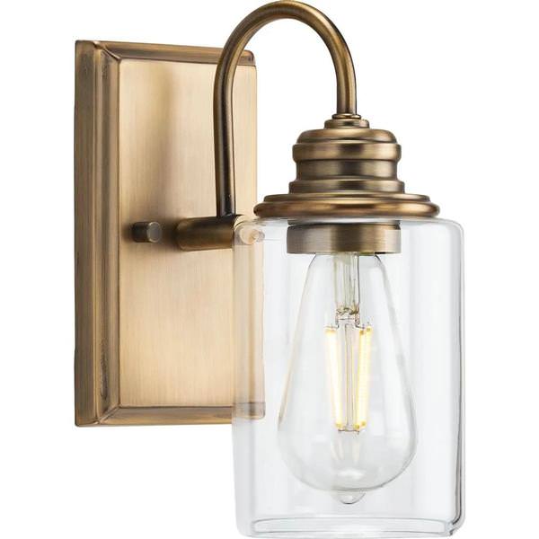 1 Light 120 volt Vintage Brass Vanity Clear Glass Light Fixture