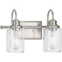 View 2 Light 120 volt Brushed Nickel Vanity Clear Glass Light Fixture
