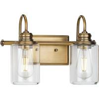View 2 Light 120 volt Vintage Brass Vanity Clear Glass Light Fixture