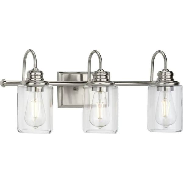 3 Light 120 volt Brushed Nickel Vanity Clear Glass Light Fixture