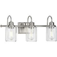 View 3 Light 120 volt Brushed Nickel Vanity Clear Glass Light Fixture