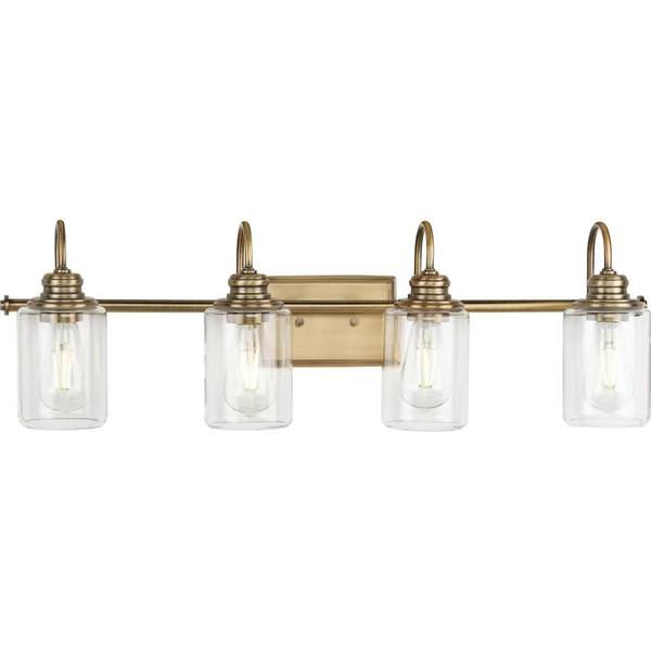 4 Light 120 volt Vintage Brass Vanity Clear Glass Light Fixture