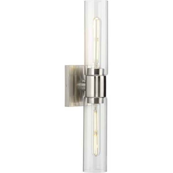 2 Light 120 volt Brushed Nickel Vanity Clear Glass Light Fixture