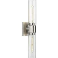 View 2 Light 120 volt Brushed Nickel Vanity Clear Glass Light Fixture