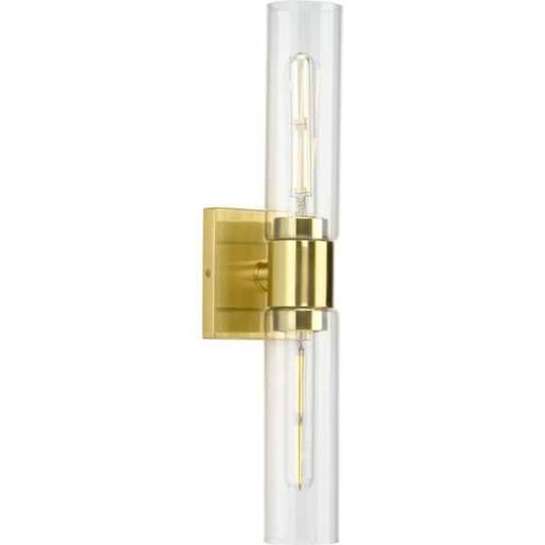 2 Light 120 volt Satin Brass Vanity Clear Glass Light Fixture