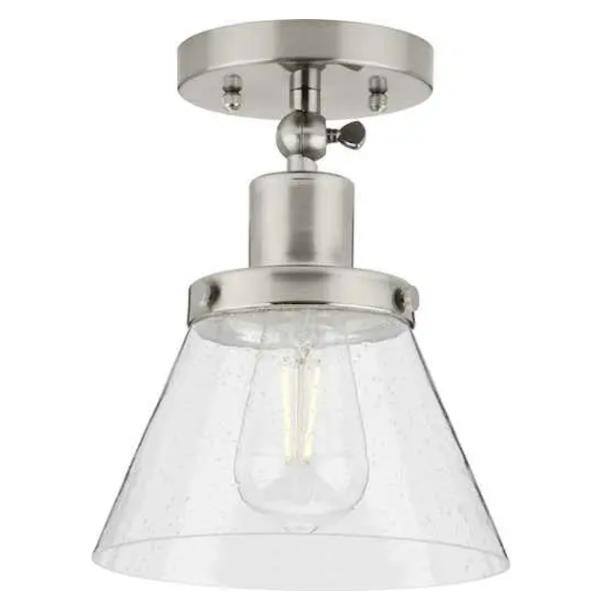 1 Light 120 volt Brushed Nickel Clear Seeded Glass Cone Ceiling Light Fixture