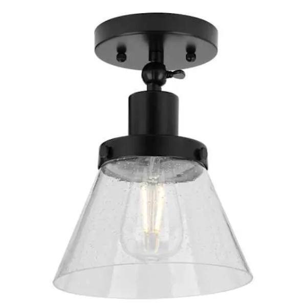 1 Light 120 volt Matte Black Clear Seeded Glass Cone Ceiling Light Fixture