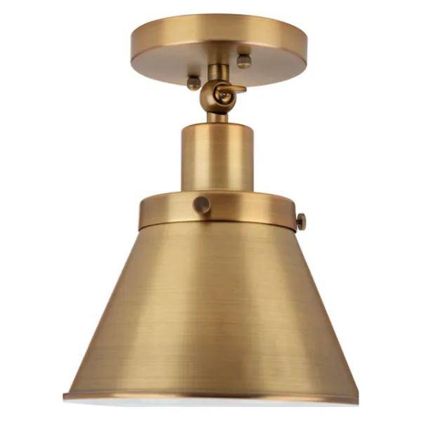 1 Light 120 volt Vintage Brass Steel Cone Ceiling Light Fixture