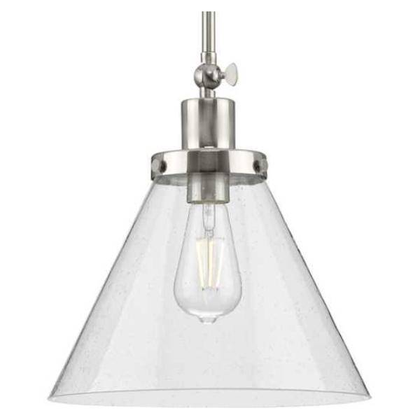 1 Light Brushed Nickel Clear Seeded Glass Shade Dimmable Pendant Light Fixture