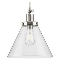 Progress Lighting 1 Light Brushed Nickel Clear Seeded Glass Shade Dimmable Pendant Light Fixture