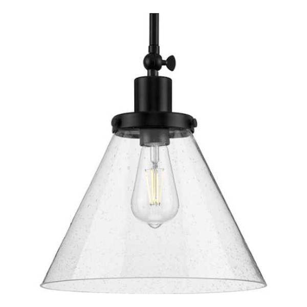 1 Light Matte Black Clear Seeded Glass Shade Dimmable Pendant Light Fixture
