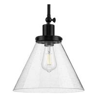 Progress Lighting 1 Light Matte Black Clear Seeded Glass Shade Dimmable Pendant Light Fixture