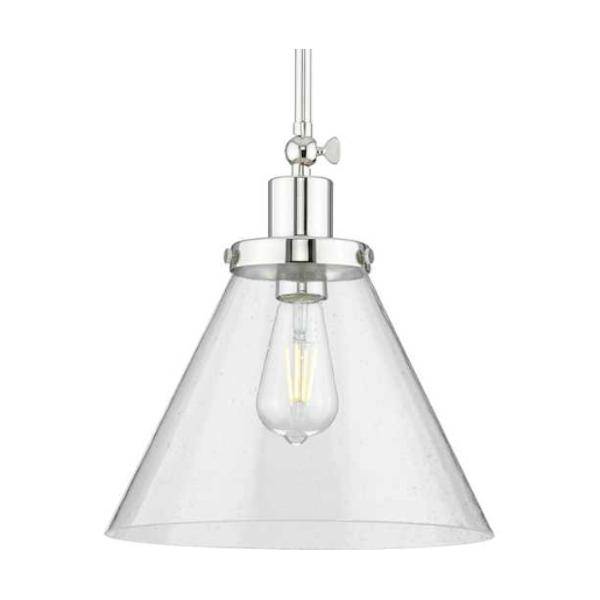 1 Light Polished Nickel Clear Seeded Glass Shade Dimmable Pendant Light Fixture