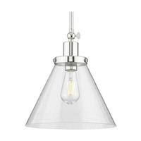 Progress Lighting 1 Light Polished Nickel Clear Seeded Glass Shade Dimmable Pendant Light Fixture