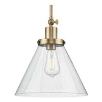 Progress Lighting 1 Light Vintage Brass Clear Seeded Glass Shade Dimmable Pendant Light Fixture