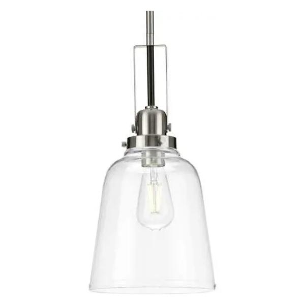 1 Light Brushed Nickel Clear Glass Bell Pendant Light Fixture