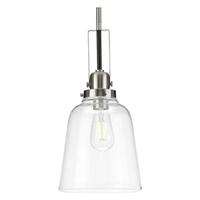 Progress Lighting 1 Light Brushed Nickel Clear Glass Bell Pendant Light Fixture