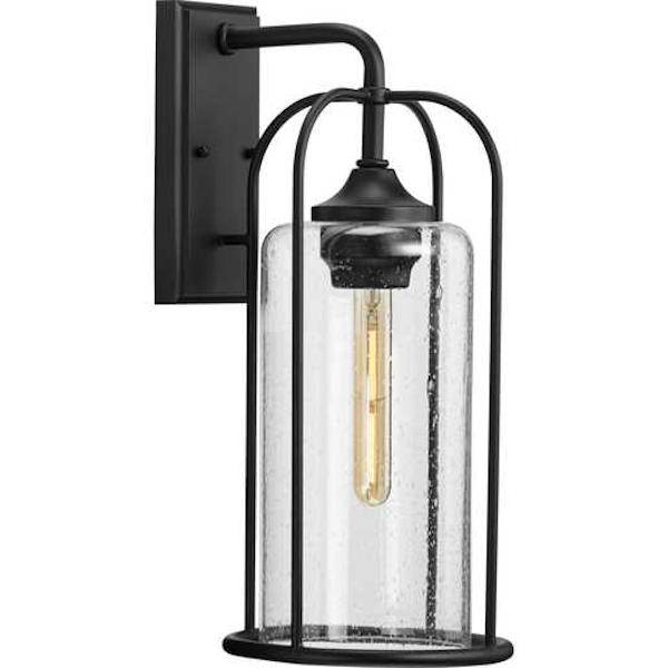 1 Light Black with Clear Seeded Glass Outdoor Wall Light Fixture