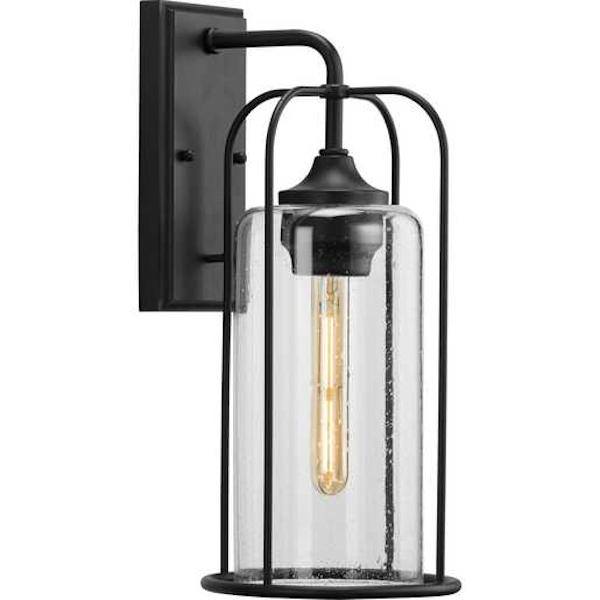 1 Light Black with Clear Seeded Glass Outdoor Wall Light Fixture