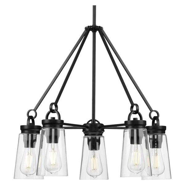 5 Light Matte Black Clear Glass Shade Chandelier Light Fixture