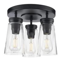 Progress Lighting 3 Light Matte Black Clear Glass Shade Flush Mount Ceiling Light Fixture