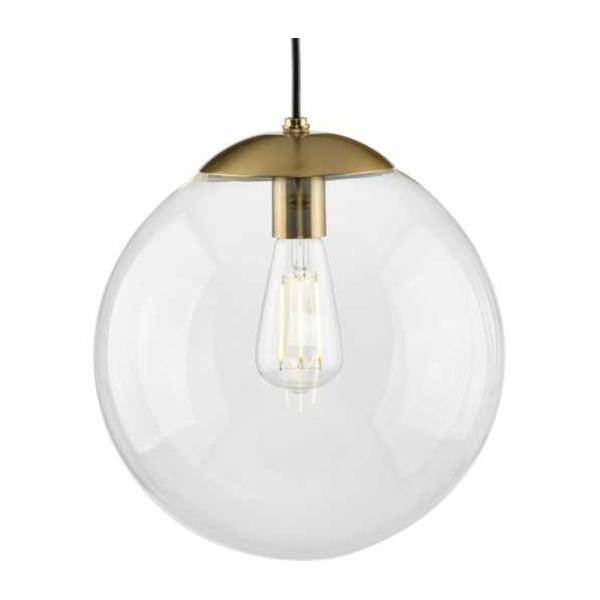 1 Light Brushed Bronze Clear Glass Round Pendant Light Fixture