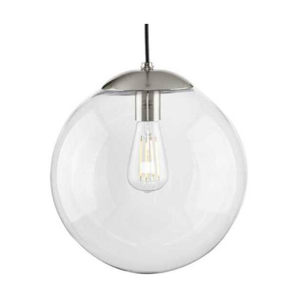 1 Light Brushed Nickel Clear Glass Round Pendant Light Fixture