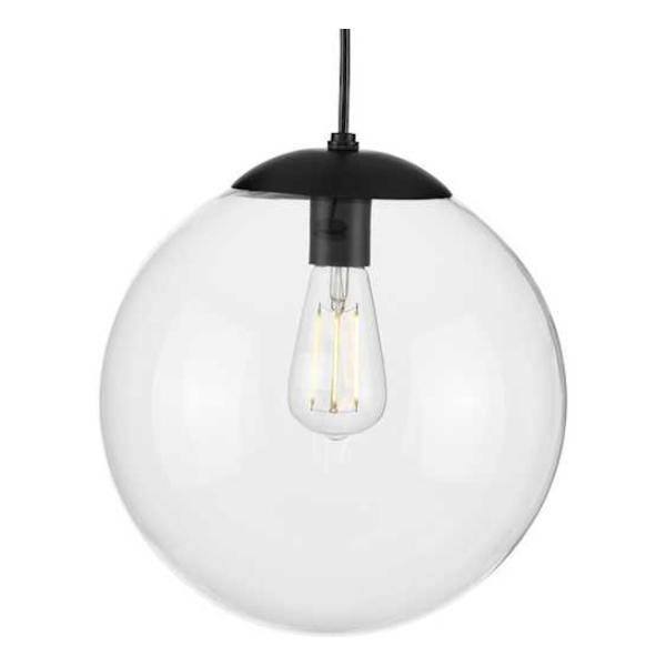 1 Light Matte Black Clear Glass Round Pendant Light Fixture